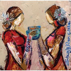 Shazly Khan, Sisters, 18 x 18 Inch, Acrylic on Canvas, Figurative Paintings, AC-SZK-111